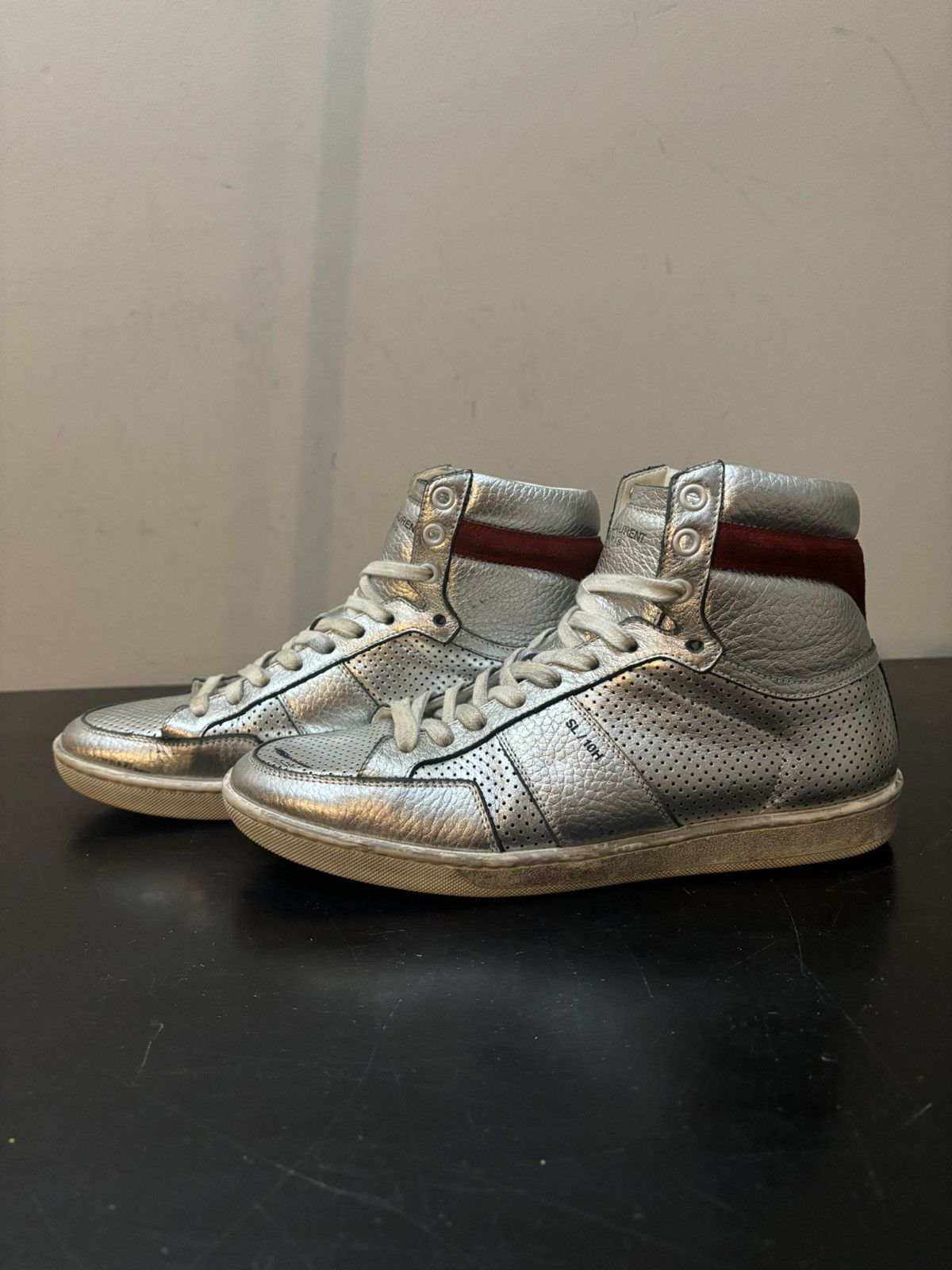 Saint Laurent Paris Saint Laurent Paris SL-10H Perforated Leather Sneaker Silver Size US 6 / EU 39 - 1 Thumbnail