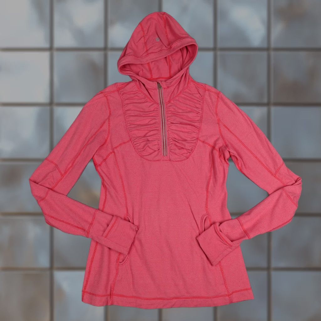 Lululemon Lululemon Hoodie Womens 10 Pink 1/4 Zip Ruffle Front Slim Fit Running Yoga Top Size L / US 10 / IT 46 - 1 Thumbnail