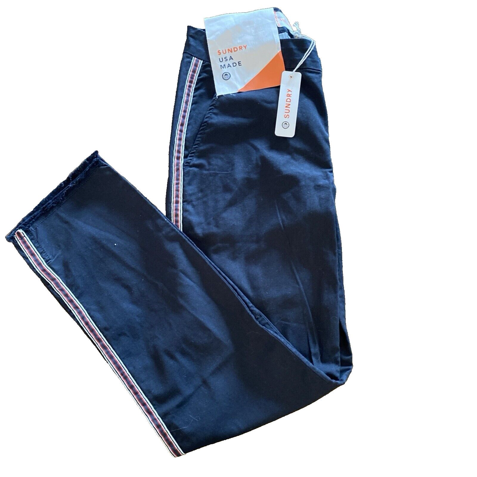 Sundry NEW SUNDRY Anthropologie Stripe Roll Up Trouser Navy NWT 24 Size 24" / US 00 / IT 34 - 3 Thumbnail