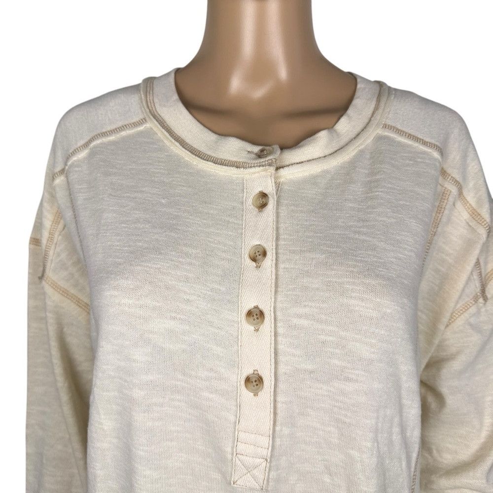 Other NWT New Blu Pepper Contrast Stitch Long Sleeve Henley Ivory Size S / US 4 / IT 40 - 9 Thumbnail