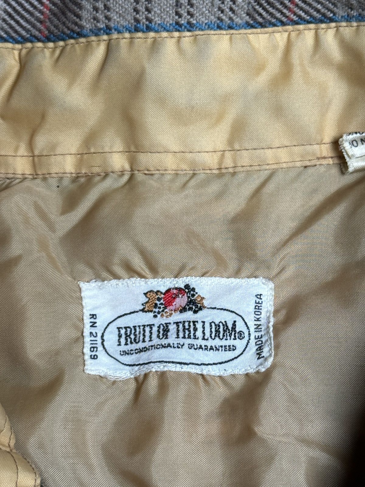 Fruit Of The Loom × Vintage Vintage 70s 80s Fruit Of The Loom Beige Plaid Flannel Size US L / EU 52-54 / 3 - 3 Thumbnail