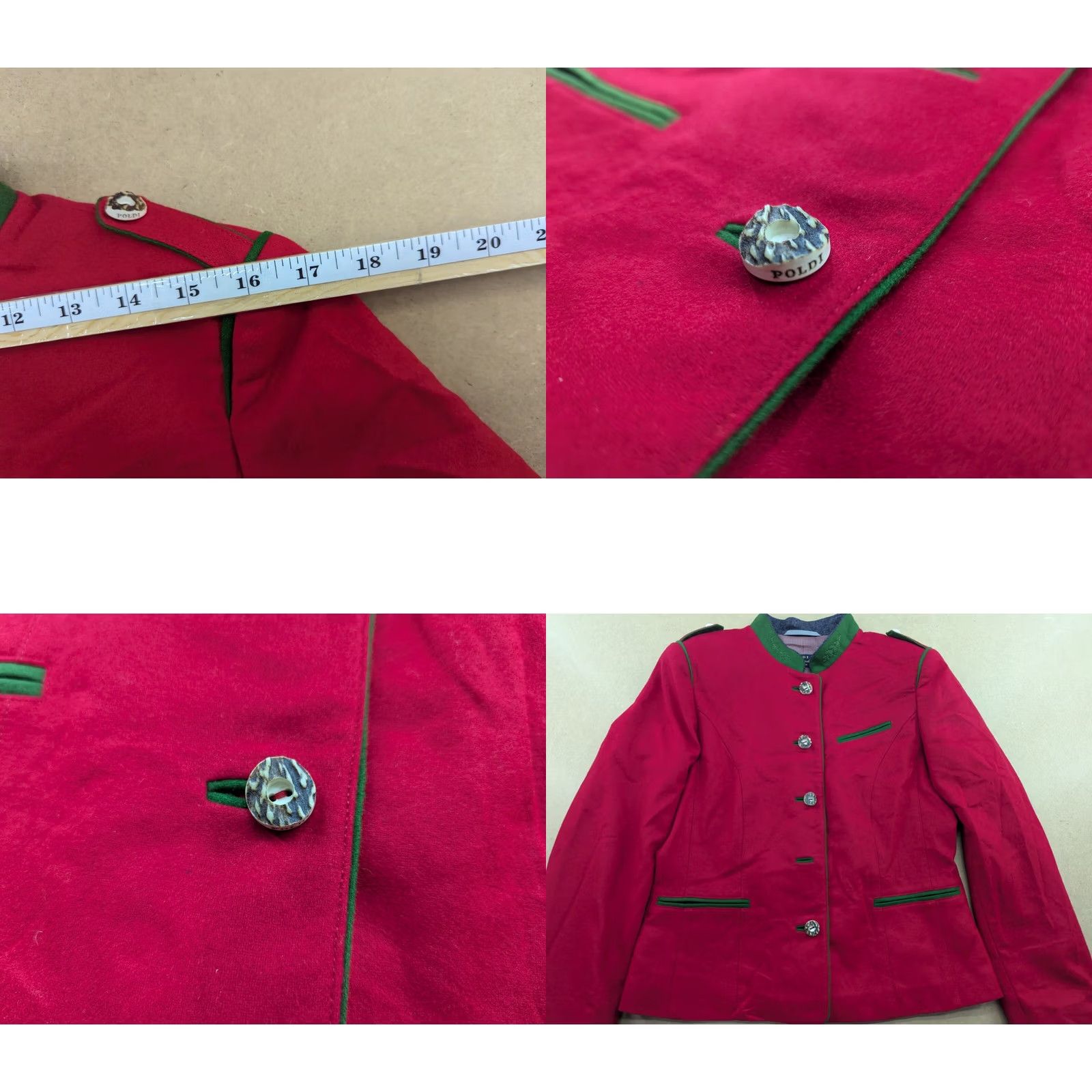 Vintage POLDI Prinz Leopold Von Bayern Womens Blazer Size 38 Red Wool Trachten Long Sleeve Button Jacket Size XS / US 0-2 / IT 36-38 - 8 Thumbnail