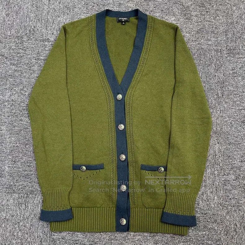 Other Chanel V-neck dark green and blue border contrasting colou Size XS / US 0-2 / IT 36-38 - 1 Thumbnail