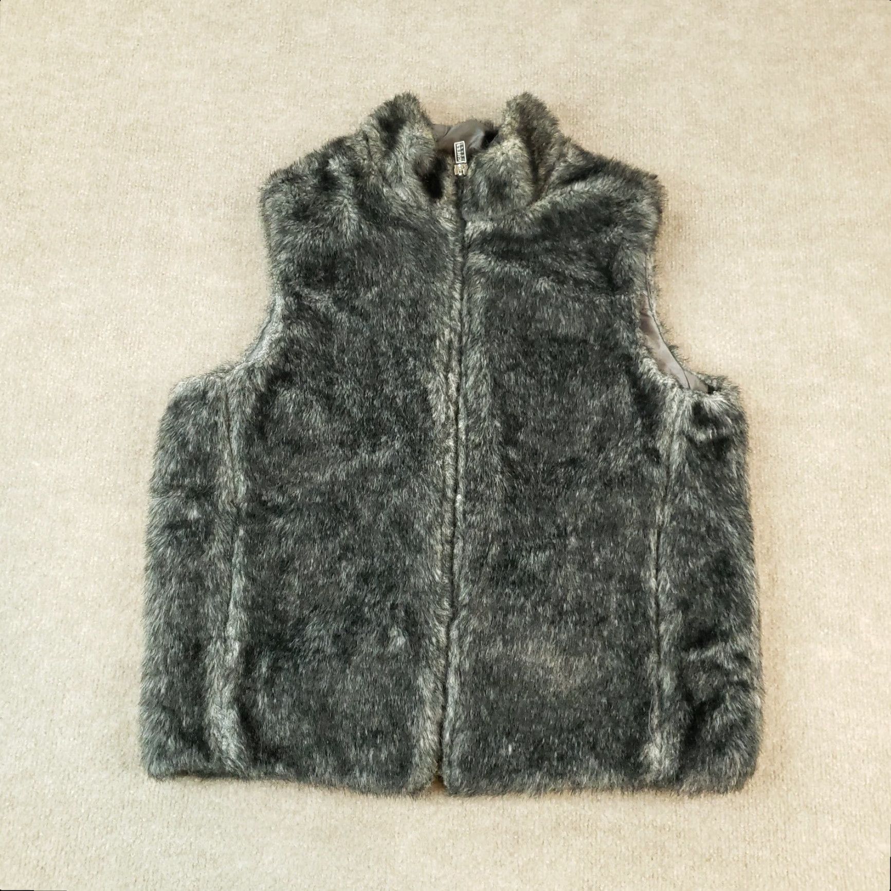 Guess VINTAGE GUESS Vest Womens M Gray Full Zip Reversible Faux Fur Mock Neck Gray Pockets Casual Outdoor 90s Mens Womens Size M / US 6-8 / IT 42-44 - 2 Thumbnail