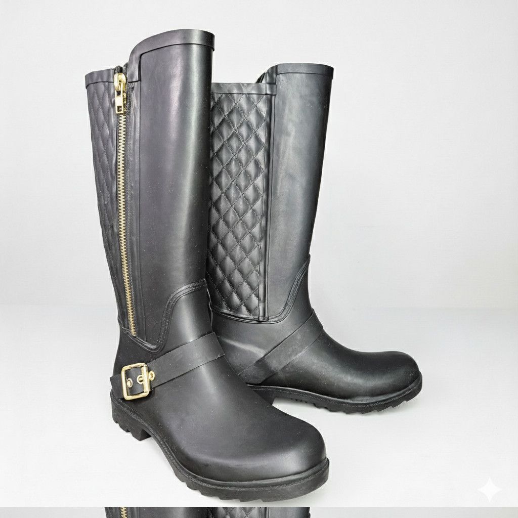 Steve Madden Steve Madden Size 8 Rainboots Northpol Black Quilted Zipper Size US 8 / IT 38 - 1 Thumbnail