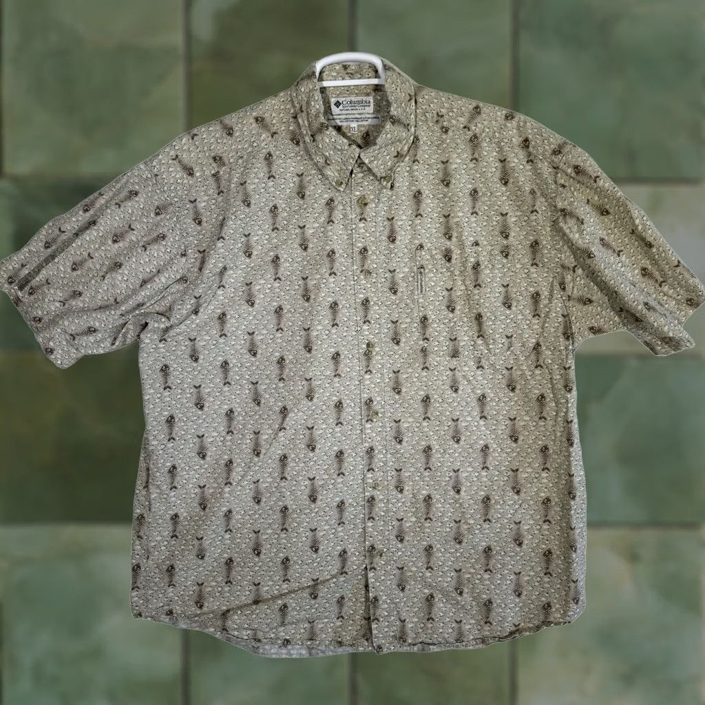 Vintage Columbia Men's XL Brown Fish Skull Print Short Sleeve Button-Down Shirt M592 Size US XL / EU 56 / 4 - 1 Thumbnail