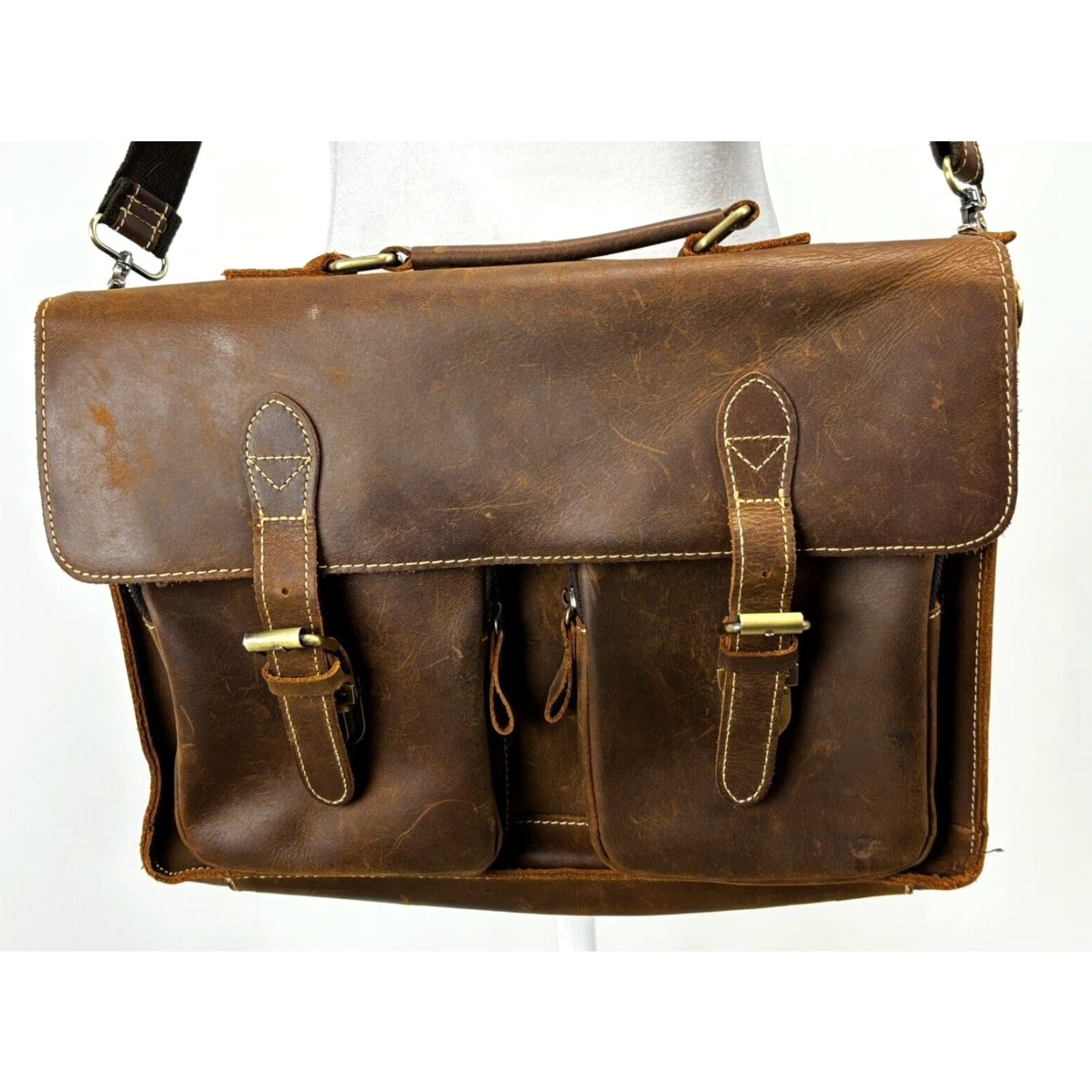 Vintage VINTAGE Unbranded Leather Messenger Bag Briefcase Men Adjustable Strap Brown Leather Messenger Bag Bags Men Brown Adjustable Strap GUC Size ONE SIZE - 2 Thumbnail