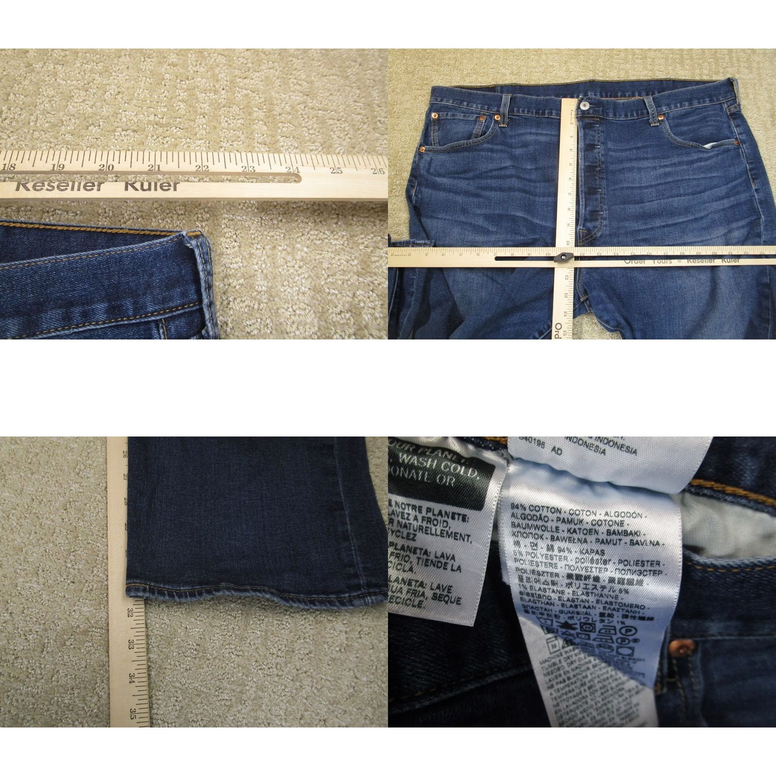 Levi's Levi's 501 Jeans Men 44x32 Blue Button Fly Original Fit Pants Dark Wash Distressed Logo 5-Pocket Denim Regular Fit Leather? Size US 44 / EU 60 - 8 Thumbnail