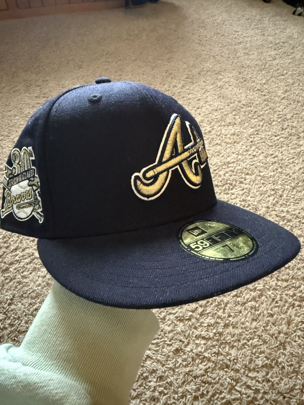 New Era Cap USA 7 3/8 Navy/Gold Braves Hatchet Logo Fitted Size ONE SIZE - 1 Thumbnail