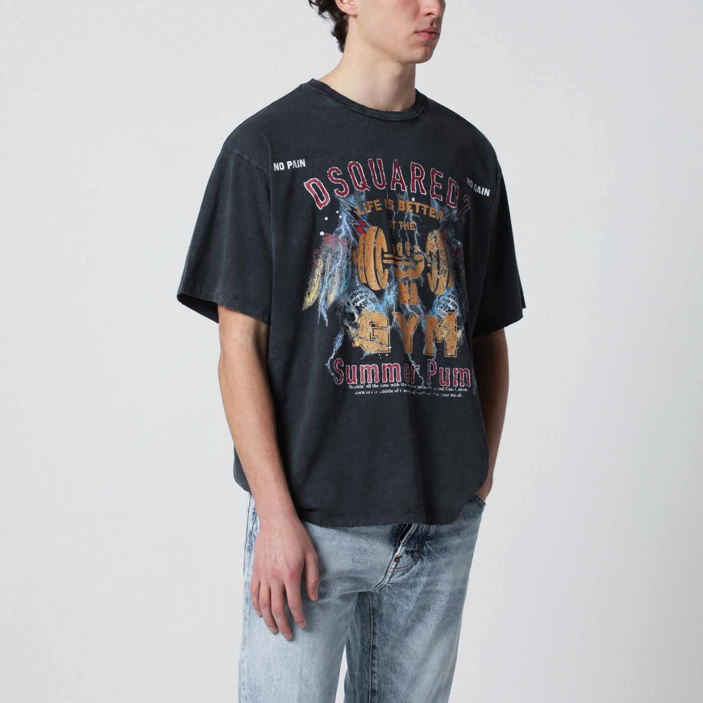 Dsquared2 Dsquared2 Grey Vintage-Effect T-Shirt With Rock Print Size US XL / EU 56 / 4 - 1 Thumbnail