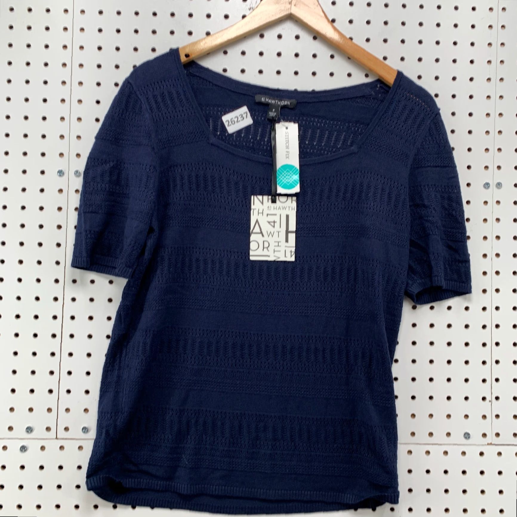 Vintage NEW 41 Hawthorn Knit Blouse Blue Square Neck Short Sleeve Women Medium Size M / US 6-8 / IT 42-44 - 5 Thumbnail