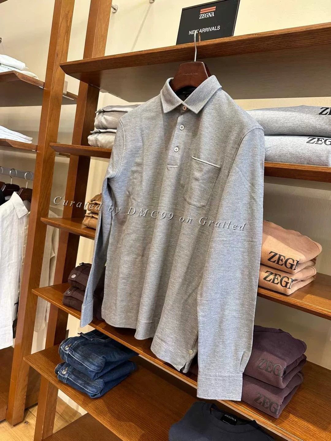 Ermenegildo Zegna Zegna Gray Long-Sleeve Polo Shirt Size US M / EU 48-50 / 2 - 3 Thumbnail
