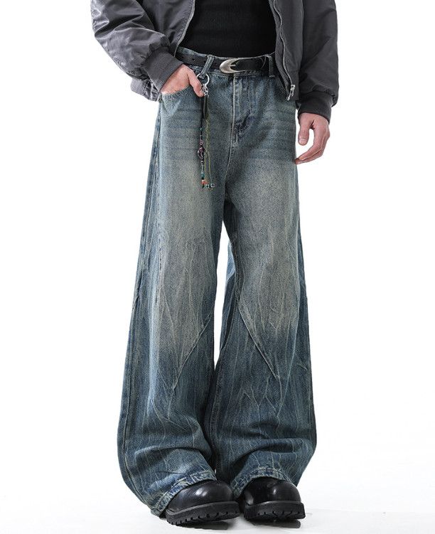 Japanese Brand High-street retro washed men's cleanfit wide-leg jeans Size US 32 / EU 48 - 1 Thumbnail
