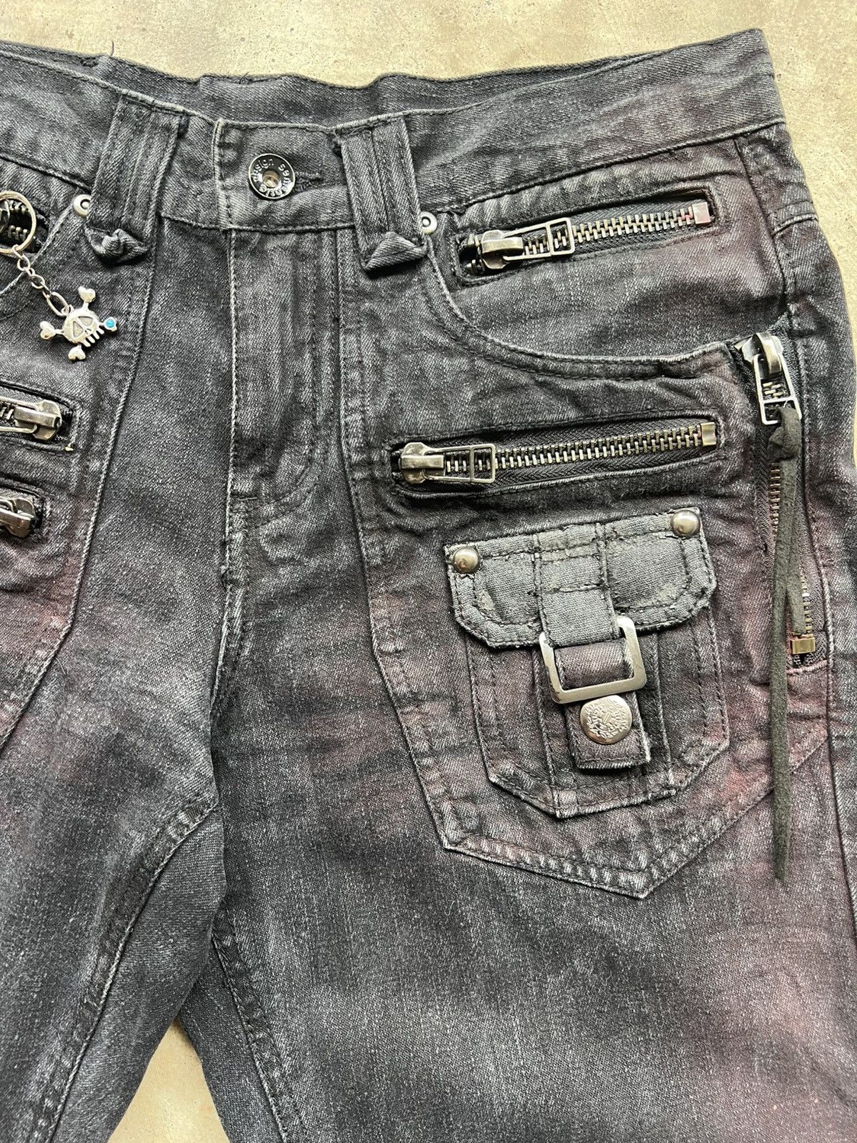 semanticdesign 2000’s Semantic Design Punk Skull Flared Jeans Wax Style Size US 31 - 6 Thumbnail