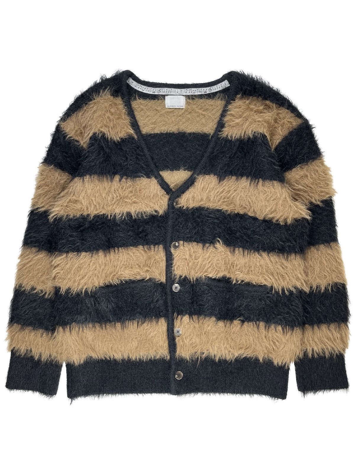 image of Number N Ine Number (N)Ine Mohair Furry Striped Cardigan Sweater Orange, Men's (Size Small)