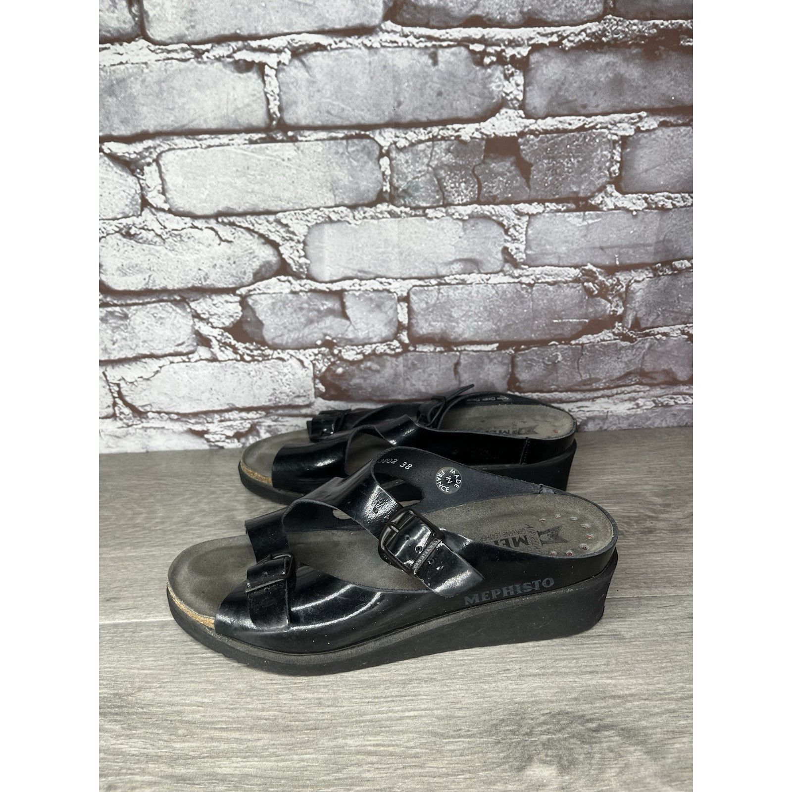 Mephisto Mephisto Black Patent Leather Buckle Wedge Sandals Women’s S Size US 7.5 / IT 37.5 - 18 Thumbnail