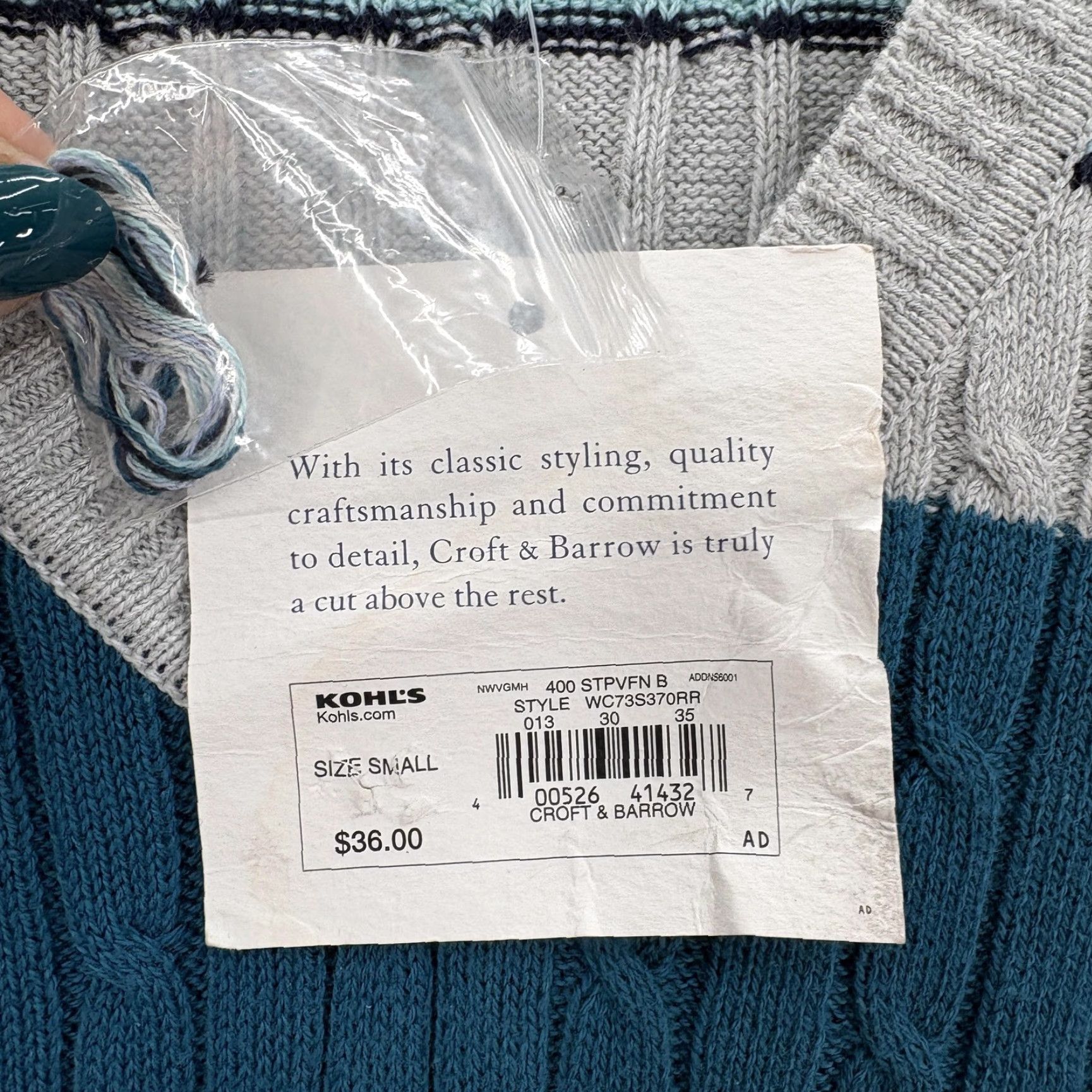Croft & Barrow Croft & Barrow Womens Small Multicolor Stripe V Neck Cable Knit Sweater Preppy Size S / US 4 / IT 40 - 5 Thumbnail