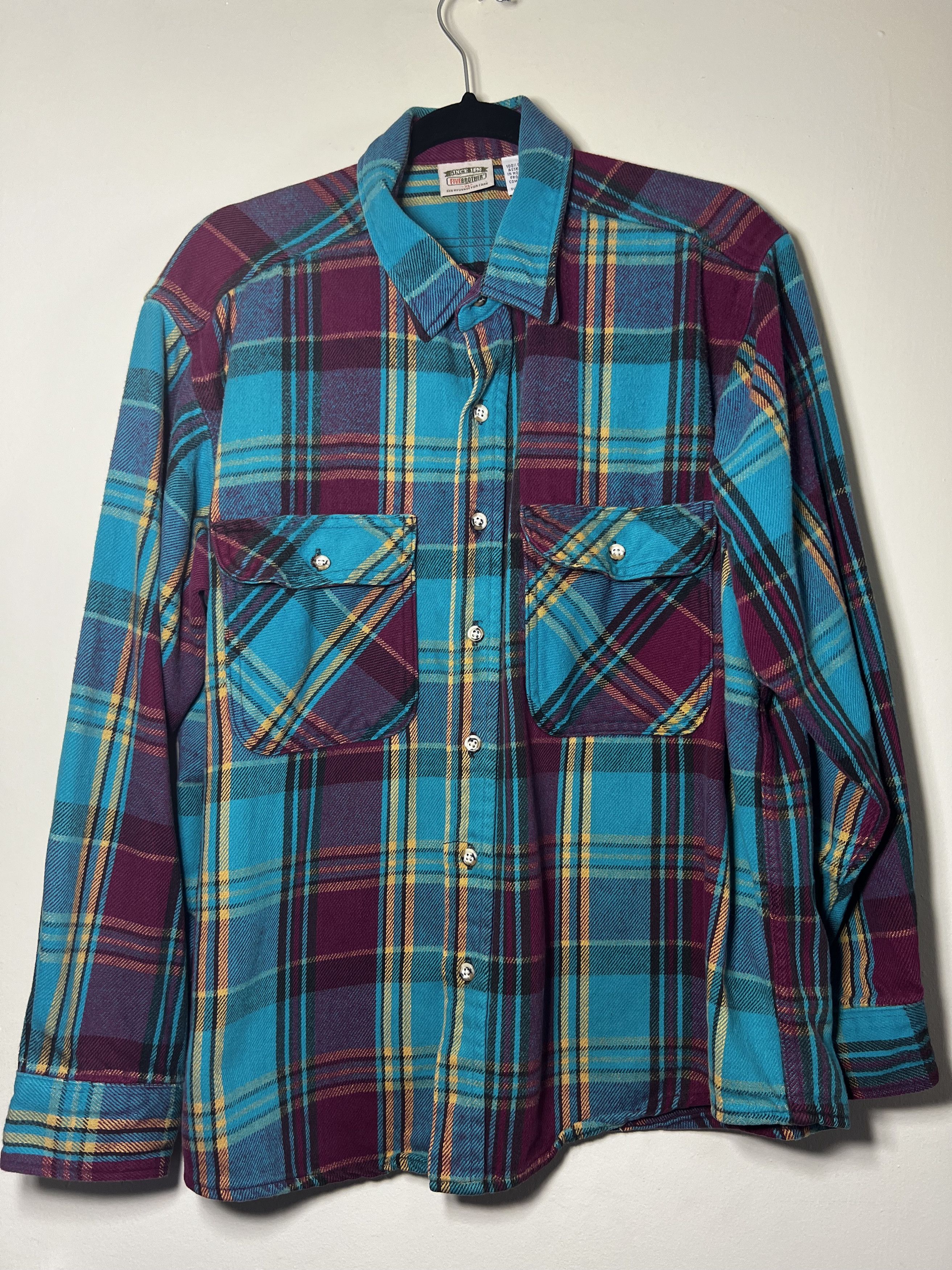 FiveBrother Vintage FiveBrother Long Sleeve Plaid Cotton Flannel Shirt Size US XL / EU 56 / 4 - 1 Thumbnail