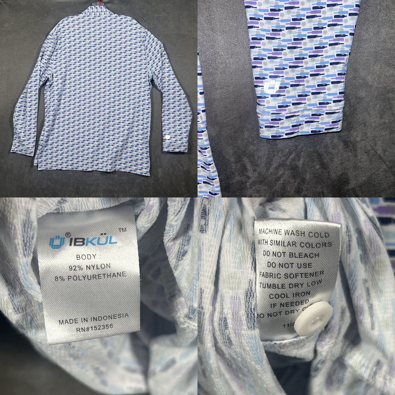 Vintage IBKUL Golf Polo Shirt Mens L White Long Sleeve UPF 50 Quick Dry Breathable Graphic Print Size US L / EU 52-54 / 3 - 8 Thumbnail