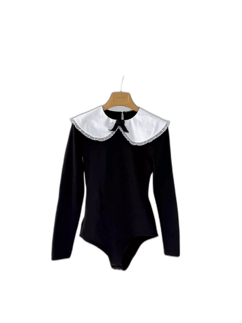 Miu Miu Black and White Doll Collar Bodysuit Size XS / US 0-2 / IT 36-38 - 1 Thumbnail