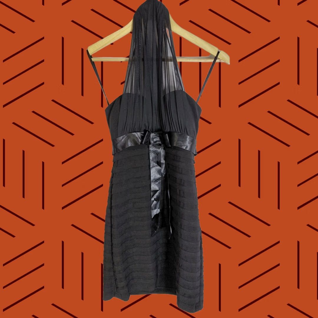 Vintage Betsy & Adam Black Halter Dress Solid Sleeveless Short Women Size 4P Petite Adult Formal Cocktail Party Dress Size 27" / US 4 / IT 40 - 1 Thumbnail
