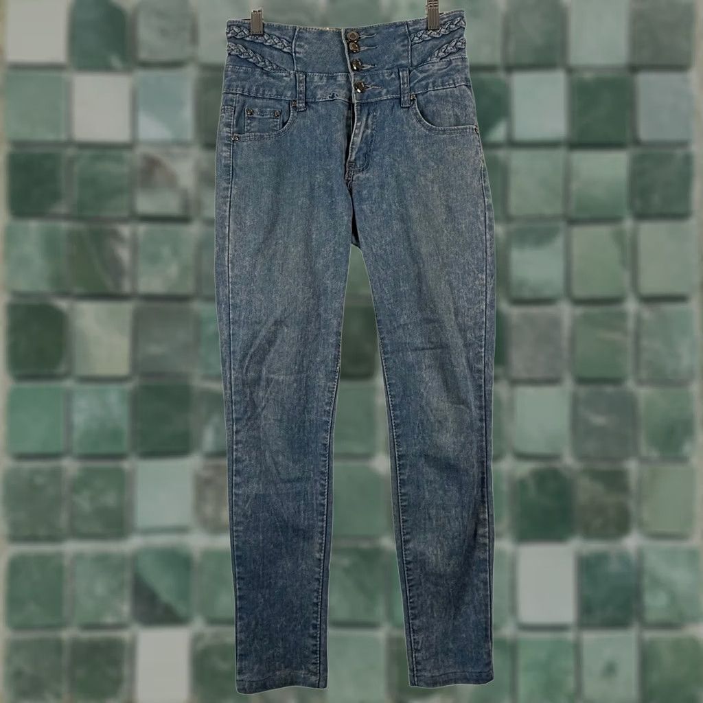 Vintage 3LOOSh Jeans Slim Fit 26 High Waist Button Fly Braided Denim Y2K Boho Festival Size 26" / US 2 / IT 38 - 1 Thumbnail