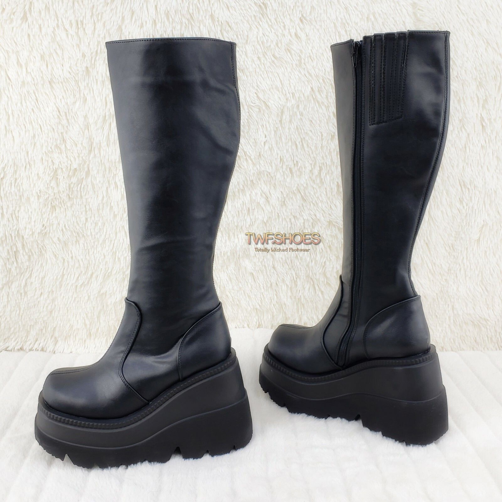 Demonia Cult DEMONIA Shaker 100 Black Matte Platform 4.5" Wedge Heel Knee Size US 10 / IT 40 - 5 Thumbnail