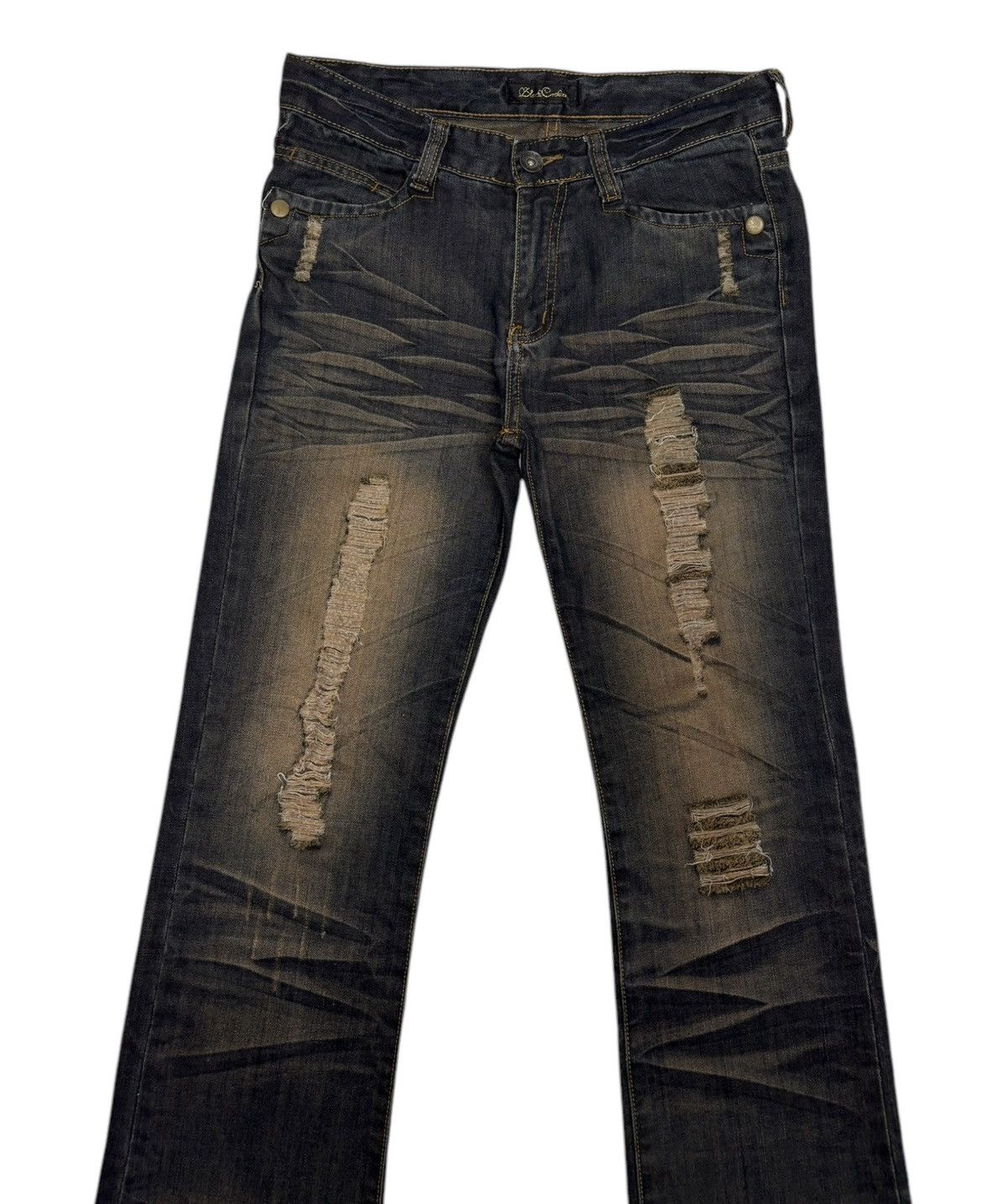If Six Was Nine × Japanese Brand × Le Grande Bleu (L.G.B.) 🔥FLARE JEANS WHISKER BLACK CROWN CLAW MARK DISTRESS JEAN Size US 32 / EU 48 - 7 Thumbnail