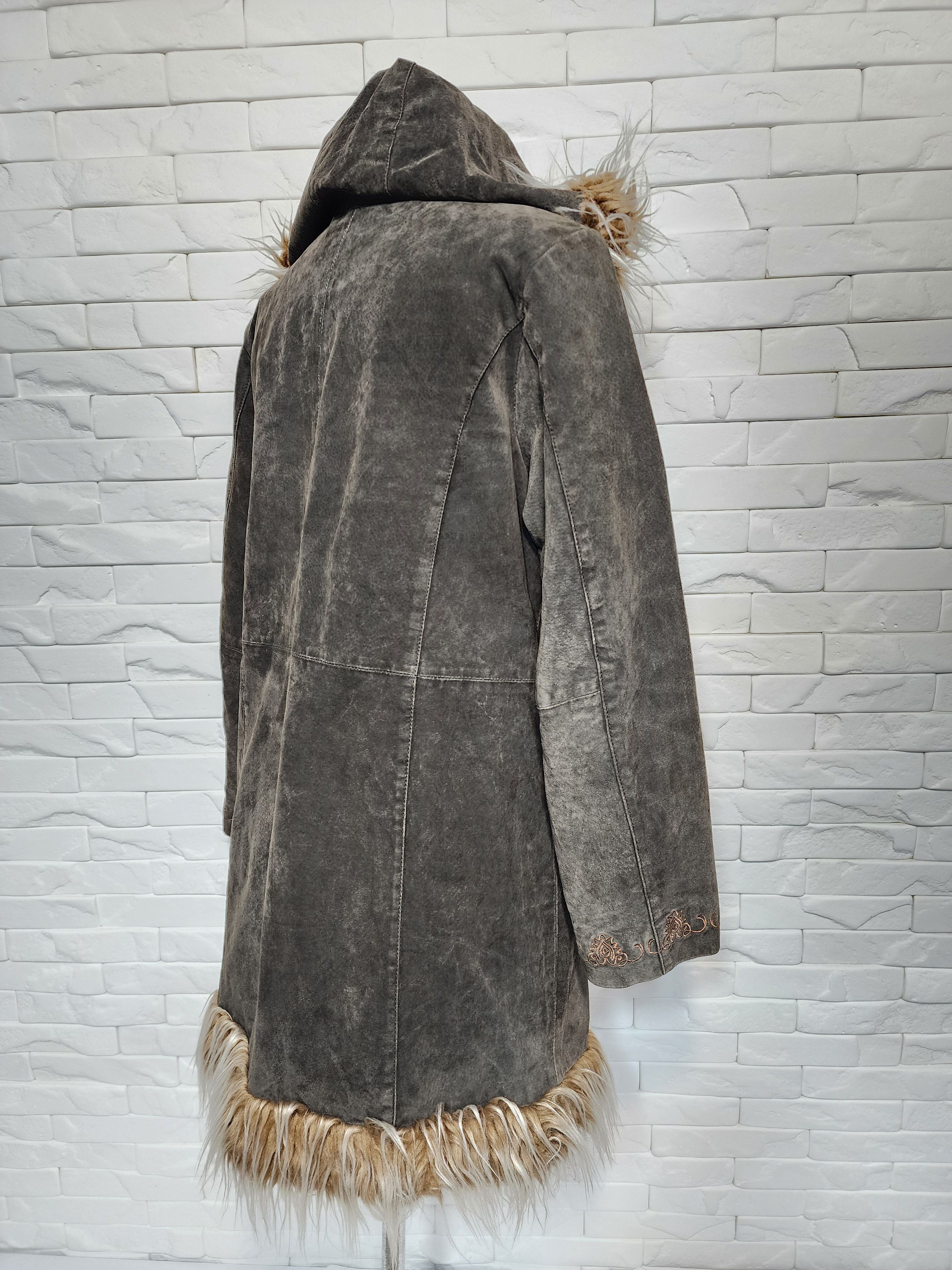 Designer Women's suede long jacket with hood. Size XL / US 12-14 / IT 48-50 - 5 Thumbnail