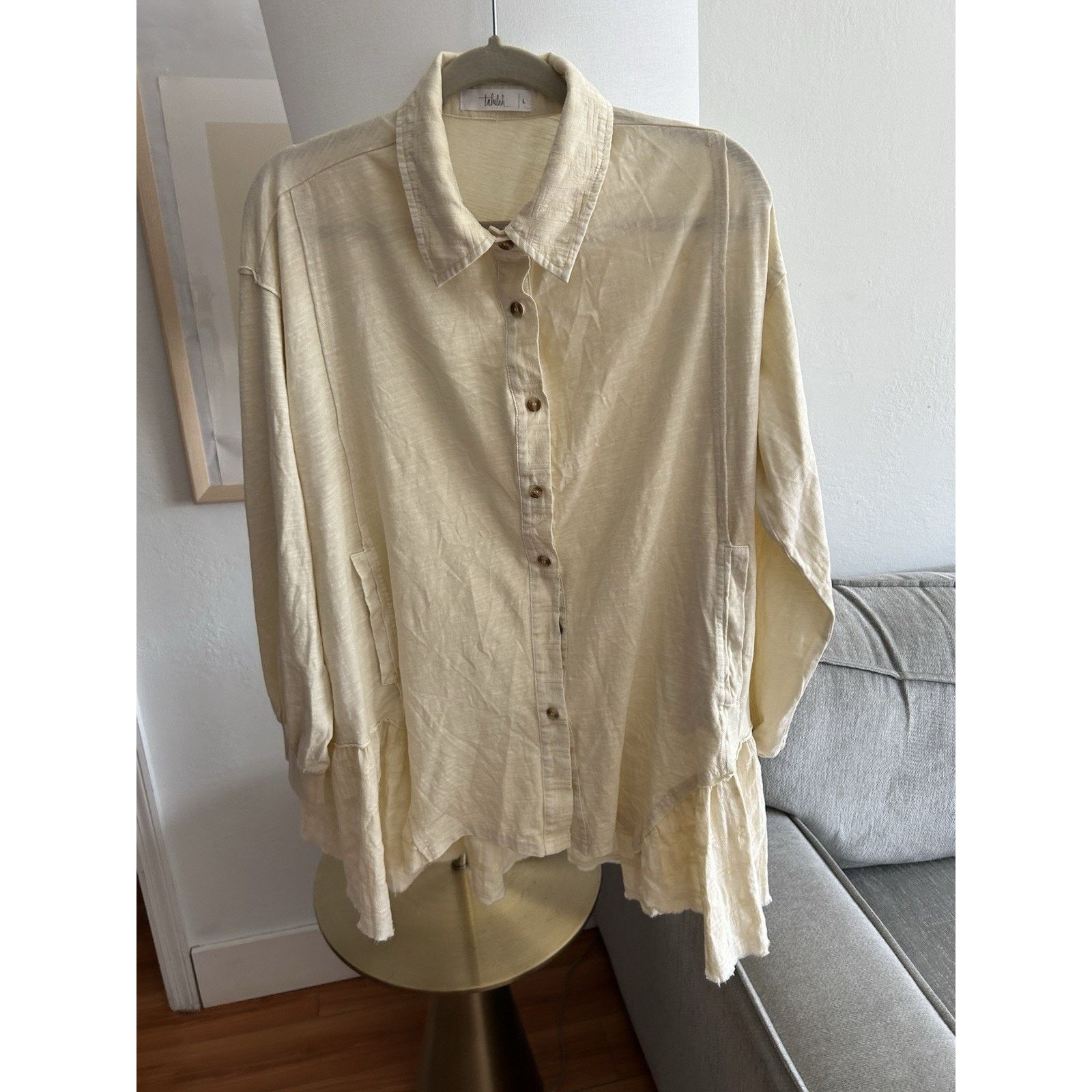 Anthropologie Anthropologie Talulah Shirt Beige Lagenlook Oversized Boho L Size L / US 10 / IT 46 - 3 Thumbnail
