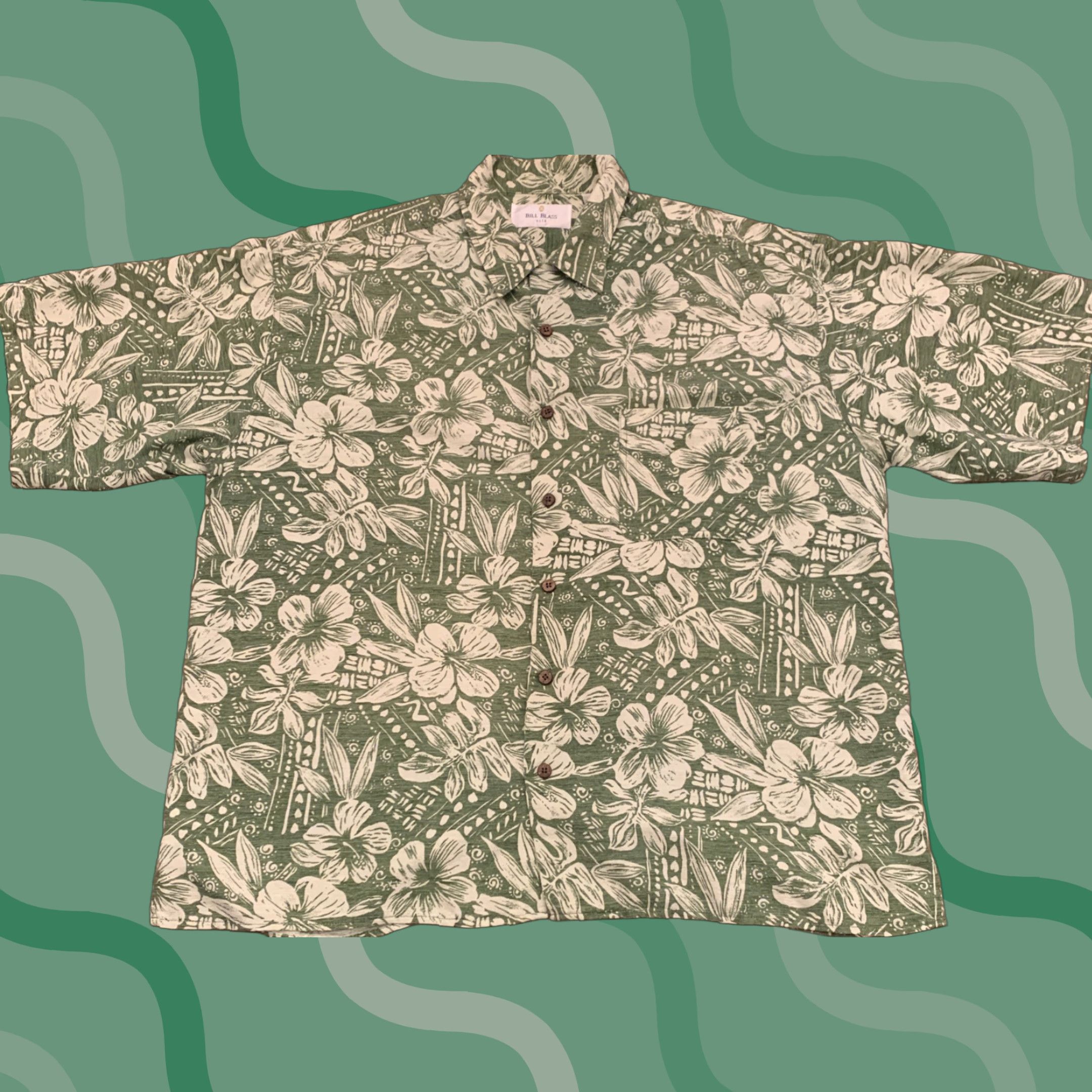 Bill Blass VINTAGE Bill Blass Silk Shirt Hawaiian Button-Down 2XL Short Sleeve Green Mens XXL Size US XXL / EU 58 / 5 - 1 Thumbnail