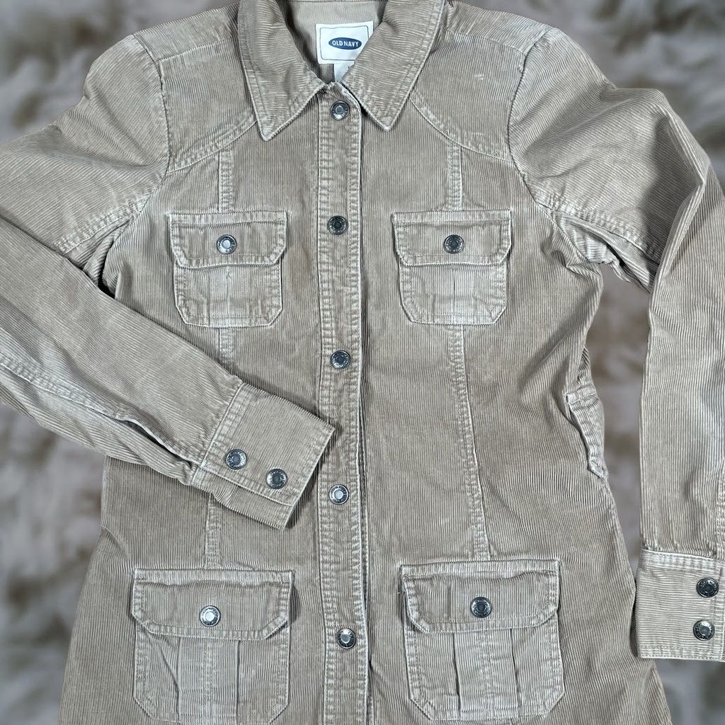 Old Navy VINTAGE Old Navy Jacket Coat Womens S Small Beige Corduroy Pearl Snap Button 100% Cotton Size S / US 4 / IT 40 - 1 Thumbnail