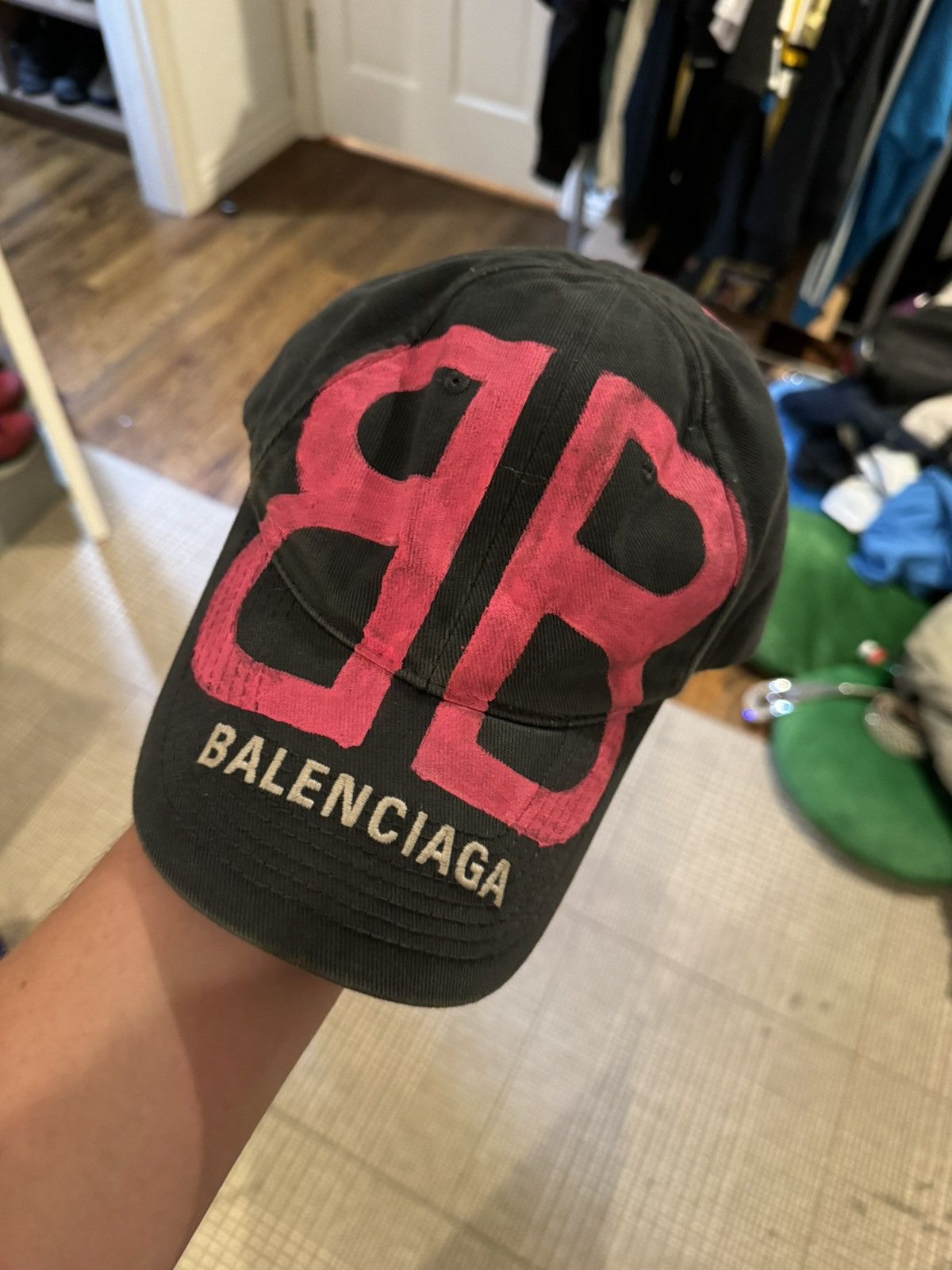image of Balenciaga Spray Paint Hat in Pink, Men's