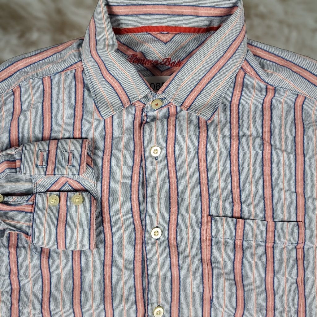 Tommy Bahama Tommy Bahama Shirt Mens Medium Blue Pink Striped Silk Button Up Long Sleeve Wool? Size US M / EU 48-50 / 2 - 1 Thumbnail