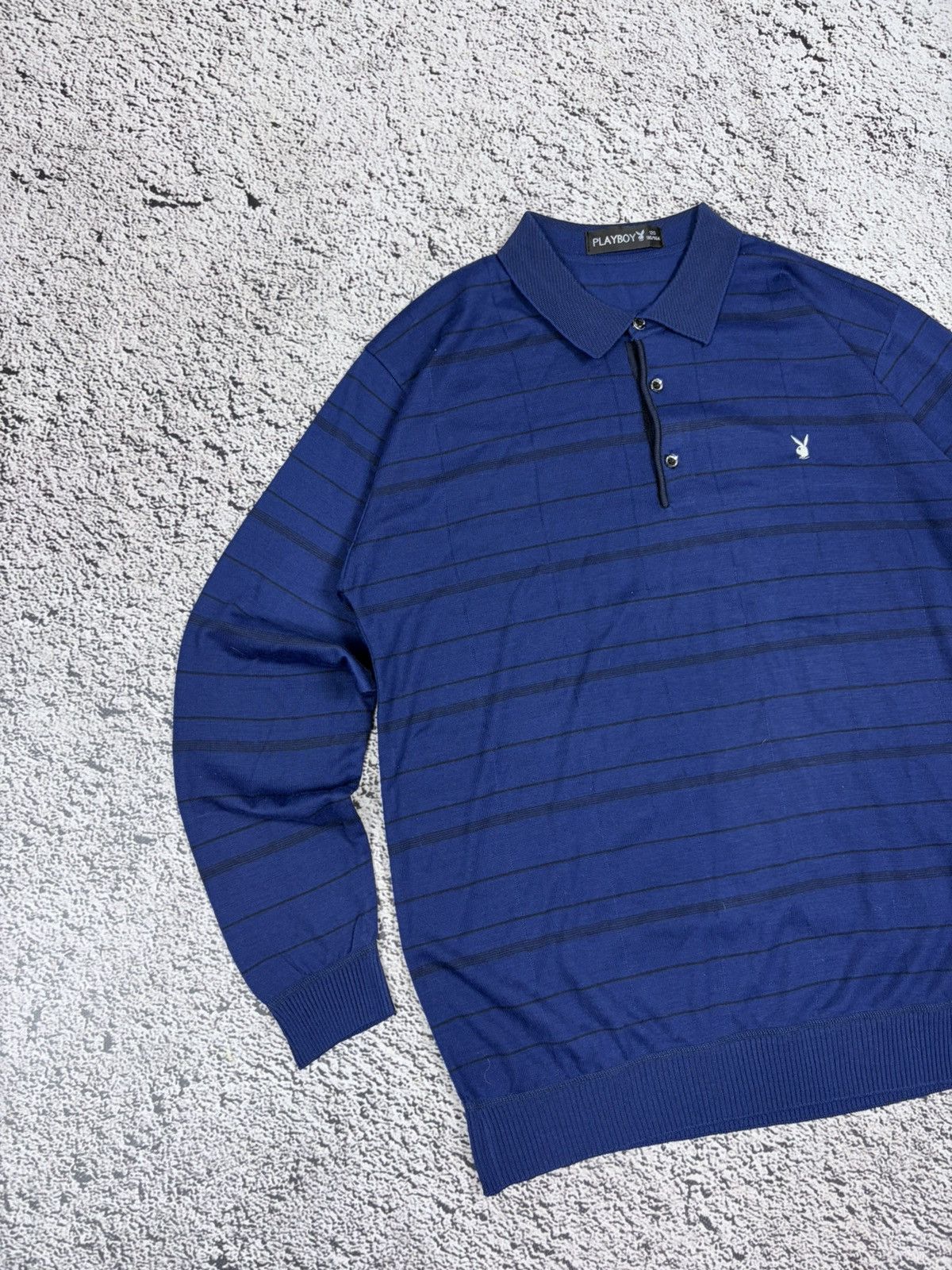 Playboy Playboy Vintage Style Striped Long Sleeve Polo Shirt Blue Size US M / EU 48-50 / 2 - 2 Thumbnail
