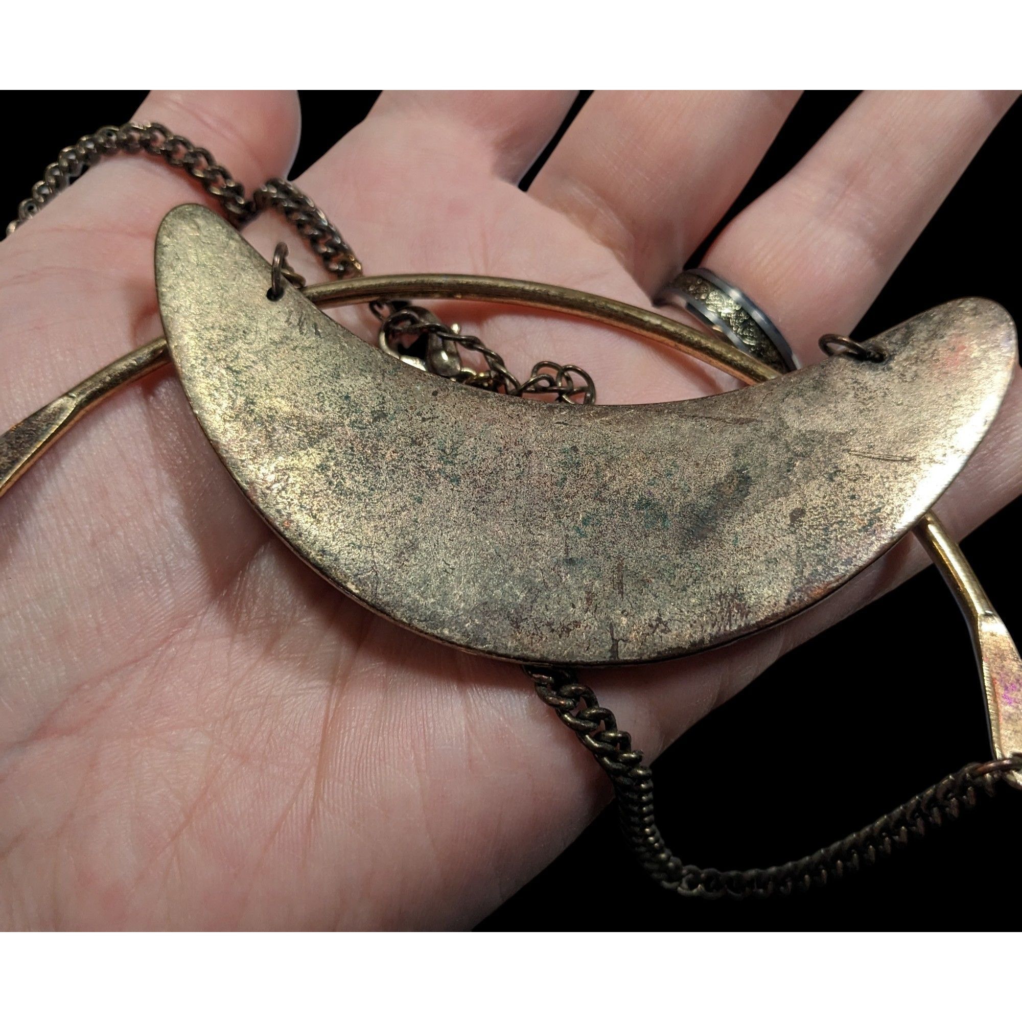 Other Brutalist Distressed Gold Tone And Brown Statement Necklace Size ONE SIZE - 4 Thumbnail