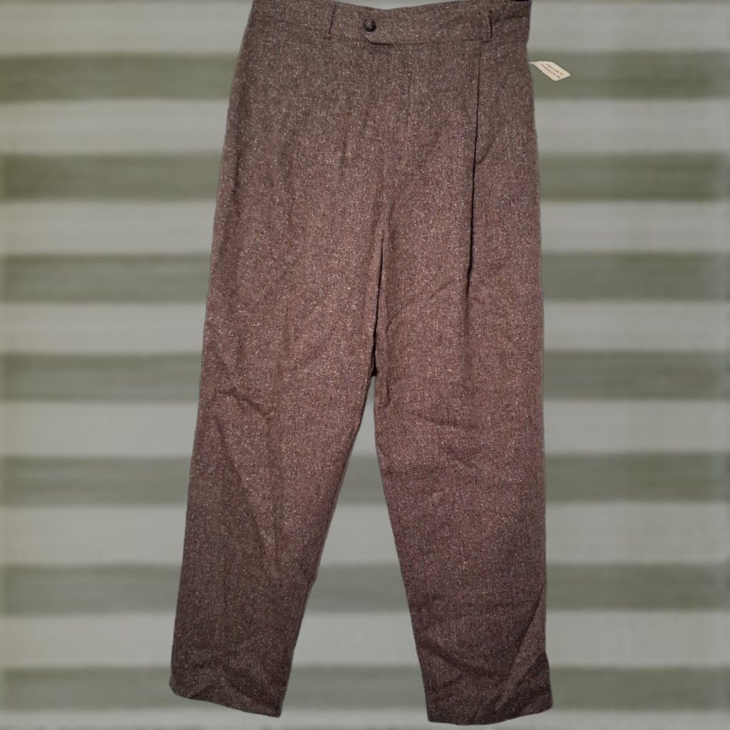 Vintage VINTAGE B. Moss Pants Dress Pants Tweed Wool Blend 12 Petite Brown Pleated Lined Speckled Office Wear Ladies Women’s Size 34" / US 12 / IT 48 - 1 Thumbnail