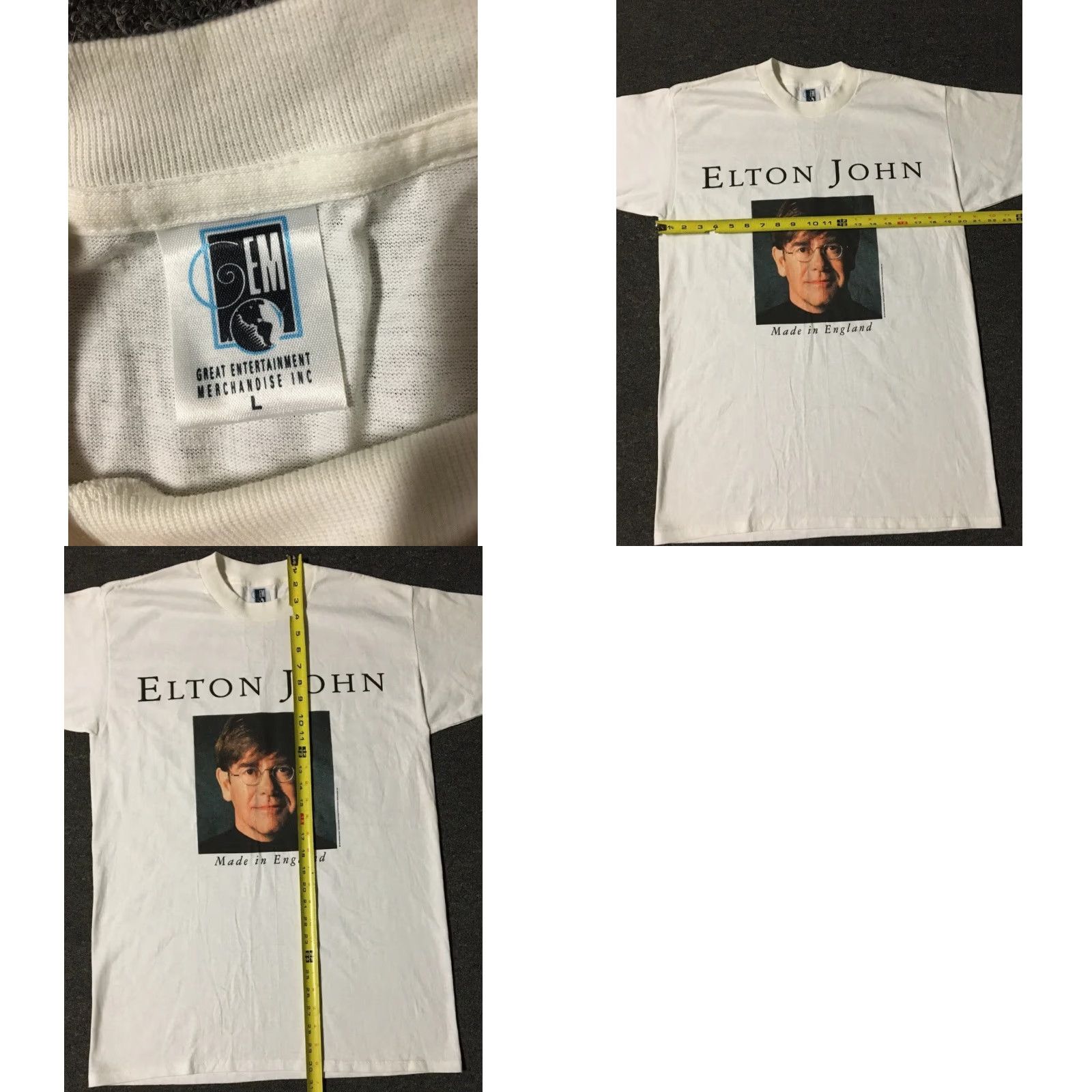 Vintage Vtg Elton John Made In England Tour Shirt L White Concert Rock Band Lennon Beatles Shirt Mens 90s Graphic Tee Size US L / EU 52-54 / 3 - 8 Thumbnail