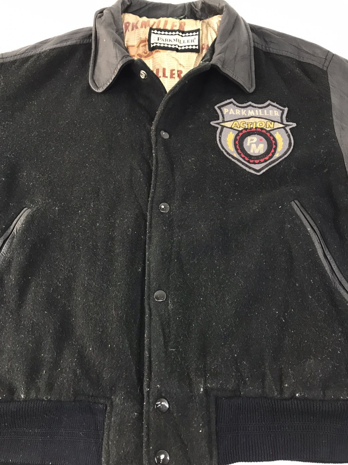 Vintage 90s Park Miller Action Varsity Jacket Leather Sleeve Jacket Size US L / EU 52-54 / 3 - 3 Thumbnail