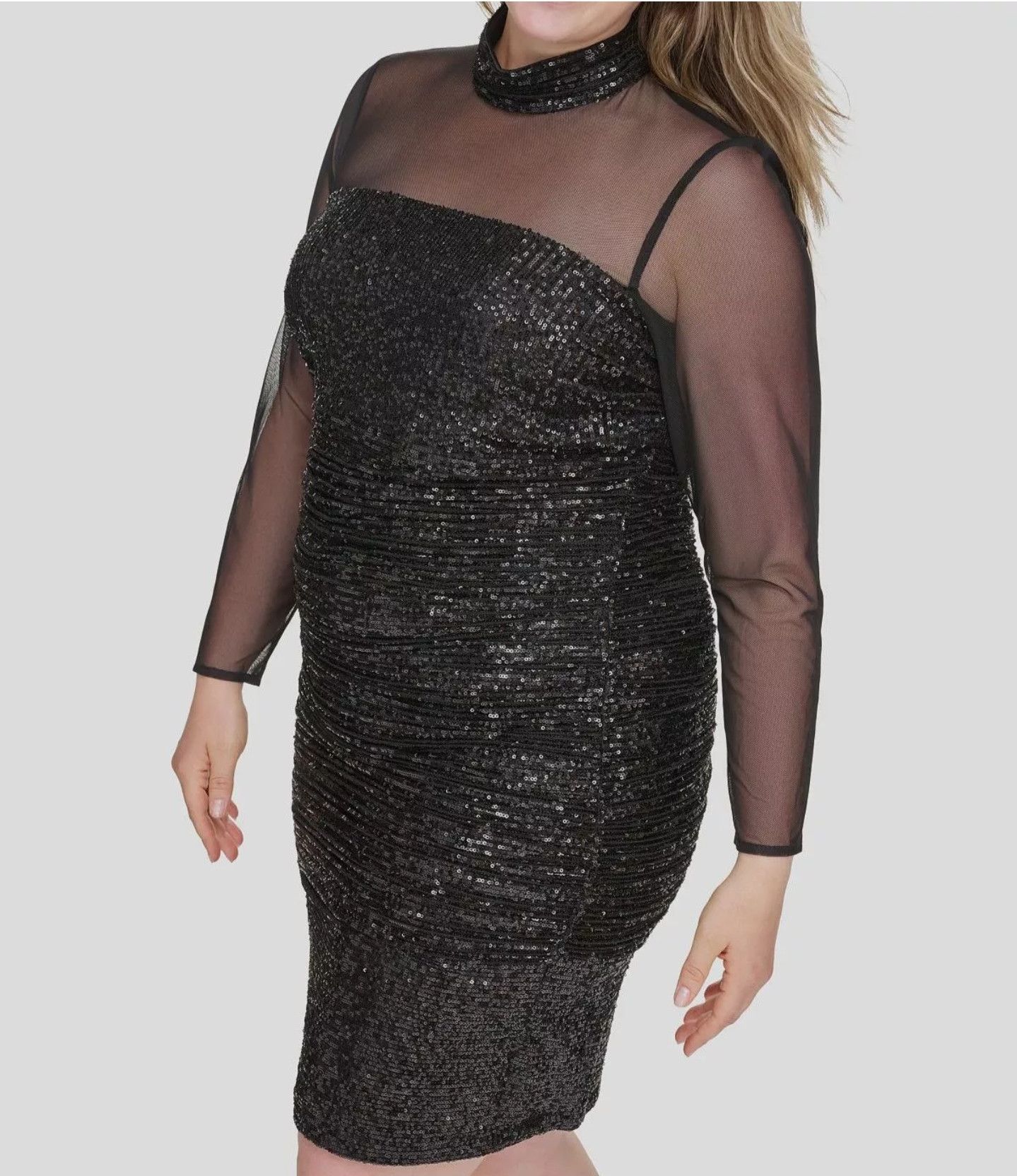 Other Eliza J Illusion-Sleeve BodyCon Sequin Cocktail Party Dress Size XXL / US 16-18 / IT 52-54 - 2 Thumbnail