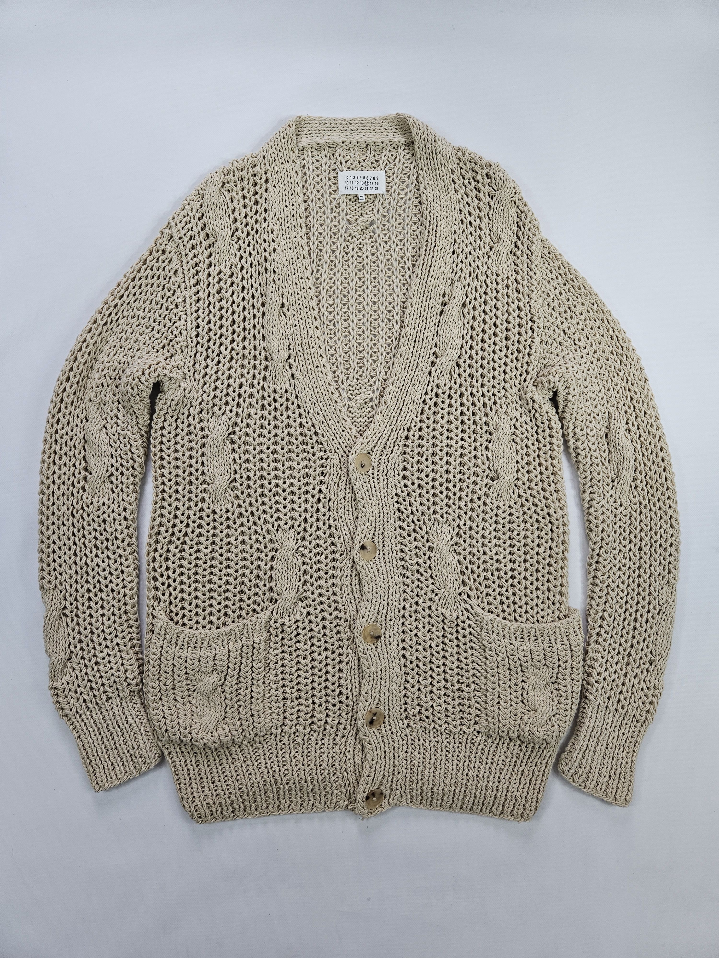 image of Maison Margiela Margiela Ss2017 Massive Oversized Silk Loose Knit Cardigan in Beige (Size Medium)