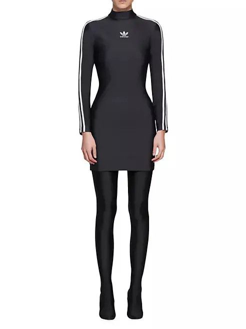 Adidas × Balenciaga o1w1db10824 Long Sleeve Mini Dress in Black/White Size L / US 10 / IT 46 - 3 Thumbnail