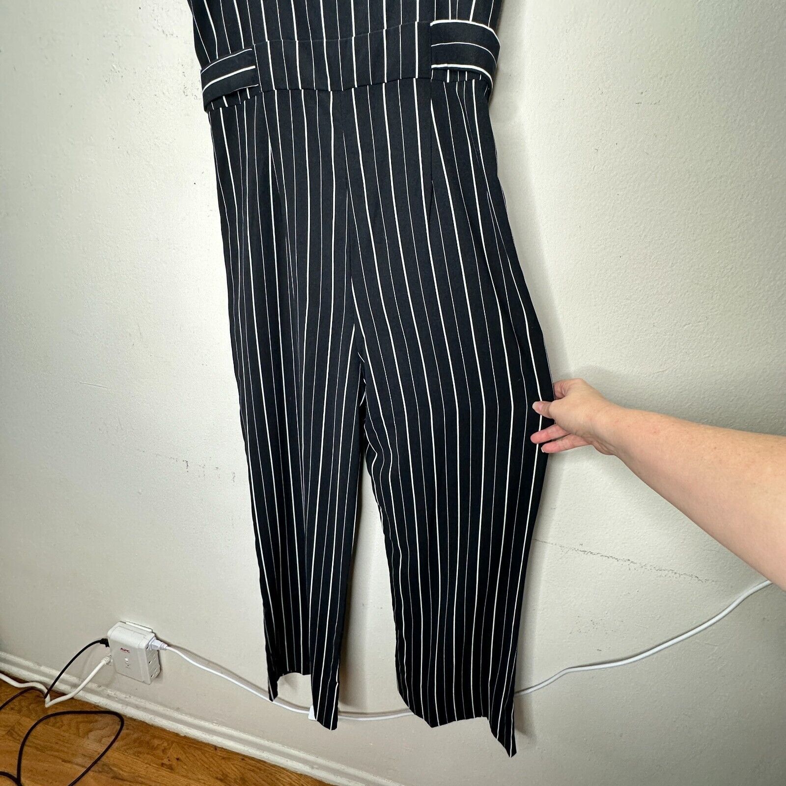 Other Dance & Marvel Pinstripe Cinched Wide Leg Front Zip Jumpsuit Size 27" / US 4 / IT 40 - 8 Thumbnail