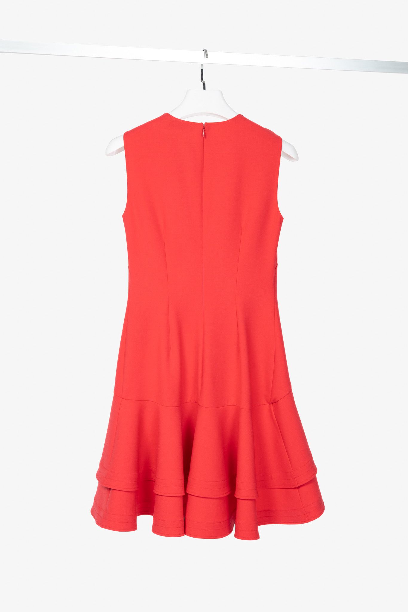 Oscar De La Renta Oscar de la Renta PS24 Cerise Wool Tiered Ruffle Dress Size S / US 4 / IT 40 - 2 Thumbnail