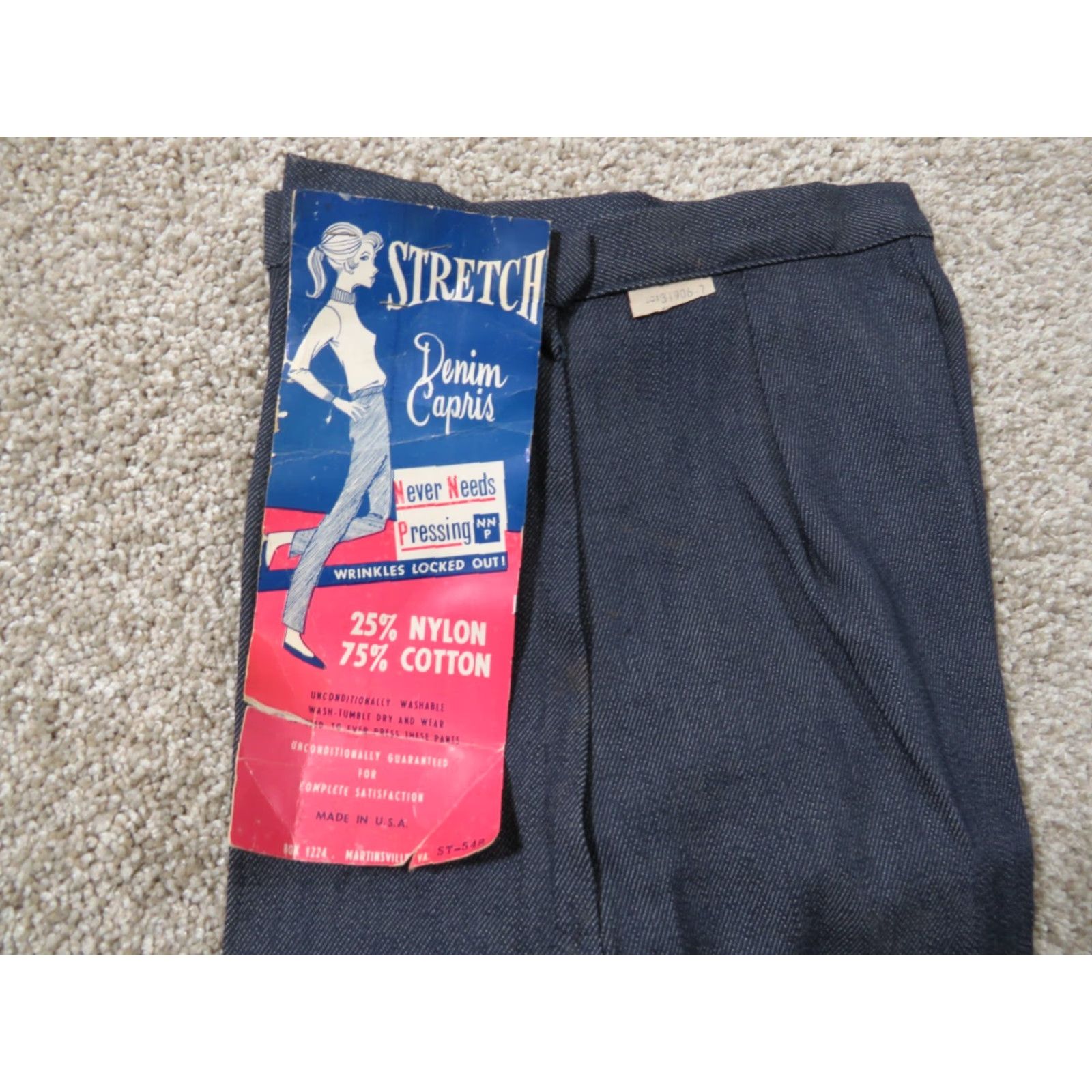 Denime VINTAGE Martinsville Sanforized Jeans Capris Denim Women’s 2XS 22x26 Blue 1950s Disco Slim Skinny Casual Mens/Womens Size 40" / US 18 - 5 Thumbnail