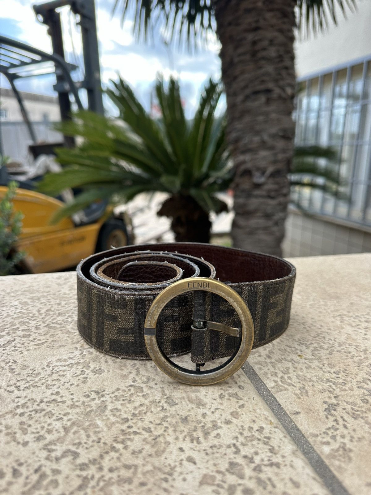 Fendi Brown Monogram Belt with Gold F Buckle Fendi F Logo 80 CM Buckle Belt Brown Zucca Embossed Leather  main image 4