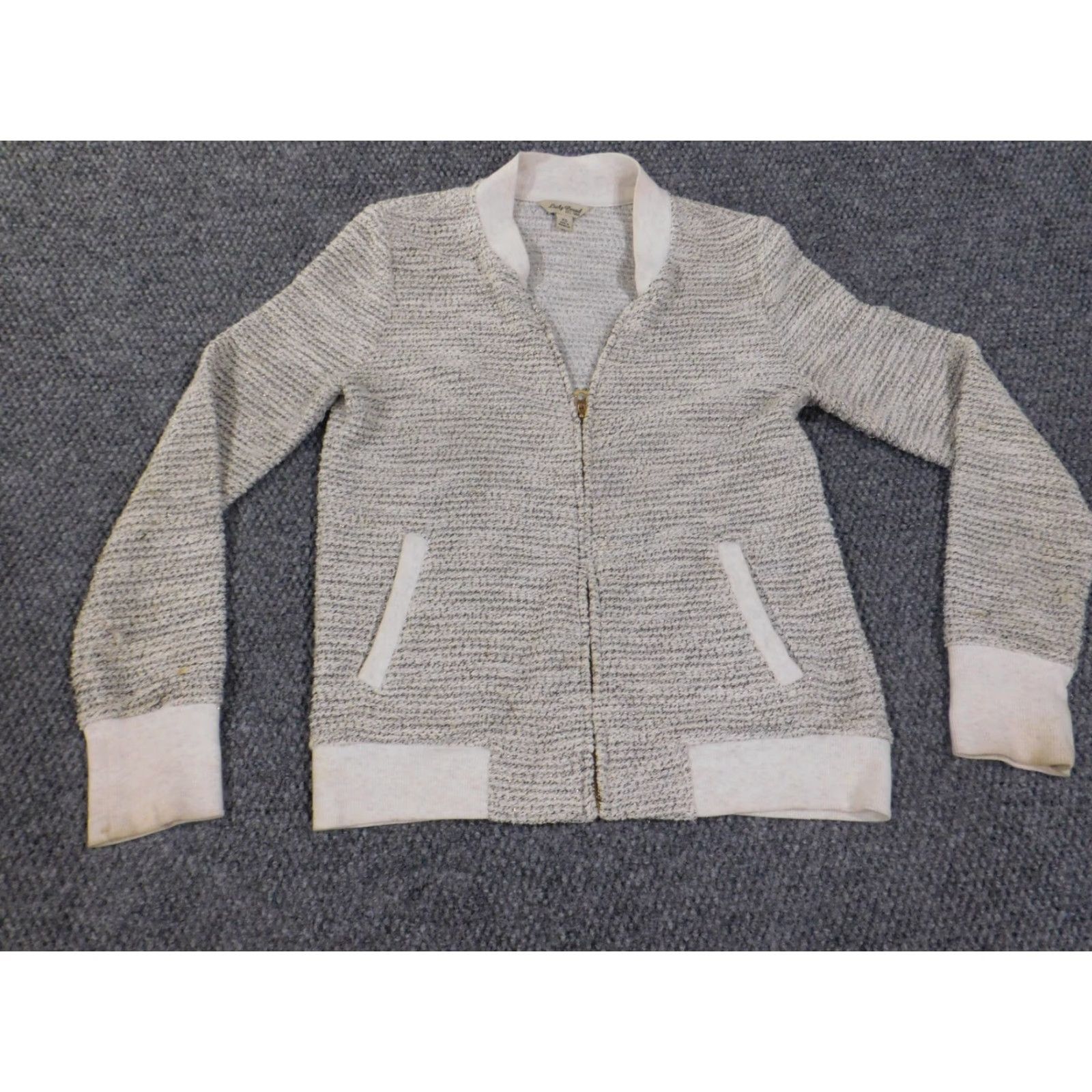 Lucky Brand Lucky Brand Jacket Womens XS Beige Zip Stretch Geometric Knit Bomber Size XS / US 0-2 / IT 36-38 - 4 Thumbnail