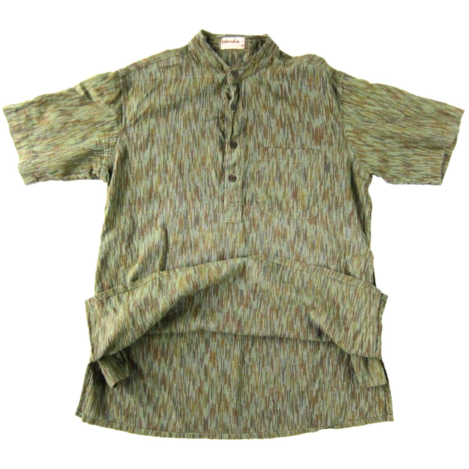 Vintage Fabindia 100% Cotton Green Button-Up Shirt Men M/40 Short Sleeve with Pockets Size US L / EU 52-54 / 3 - 5 Thumbnail