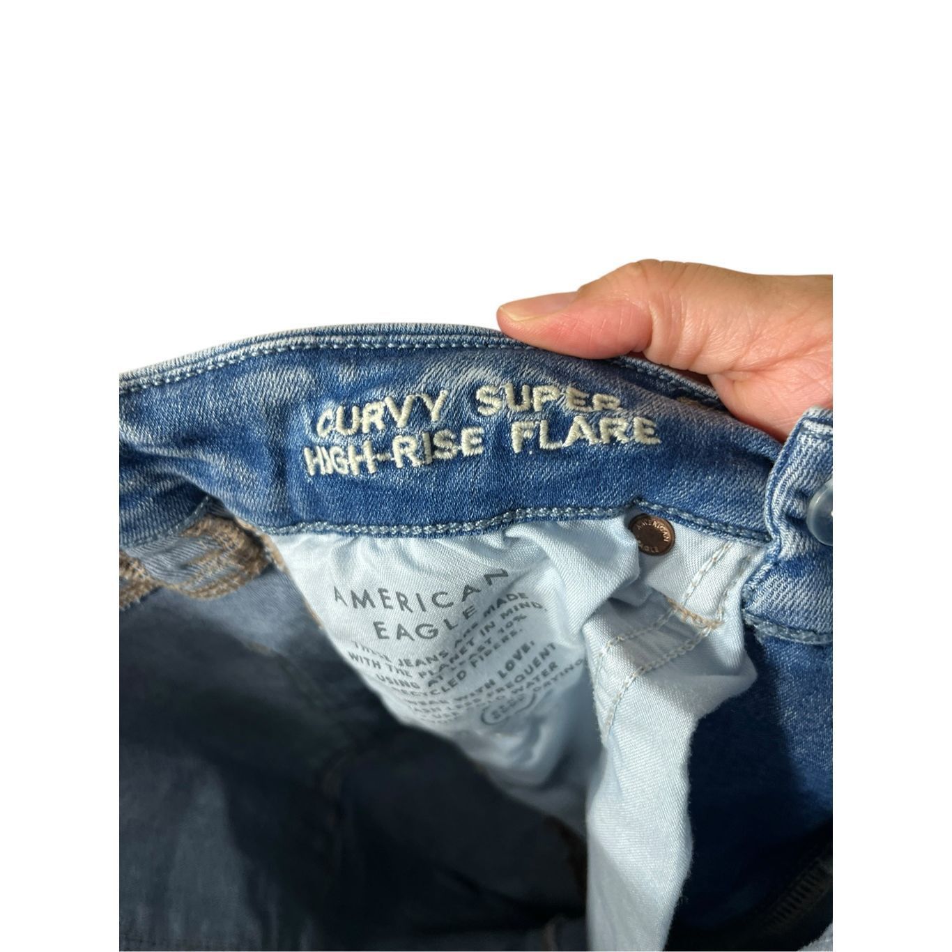 American Eagle Outfitters American Eagle Curvy Super High Rise Flare Distressed Jeans Size 28" / US 6 / IT 42 - 10 Thumbnail