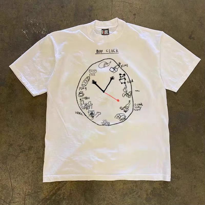 Japanese Brand Street washed retro clock print loose t-shirt Size US M / EU 48-50 / 2 - 1 Thumbnail